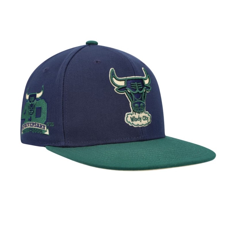 Men's Mitchell & Ness Navy/Green Chicago Bulls 40th Anniversary Hardwood Classics Grassland Fitted Hat