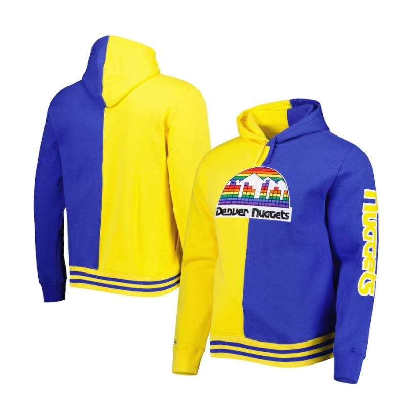 Men's Mitchell & Ness Gold/Royal Denver Nuggets Hardwood Classics Split Pullover Hoodie