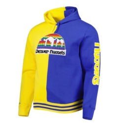 Men's Mitchell & Ness Gold/Royal Denver Nuggets Hardwood Classics Split Pullover Hoodie