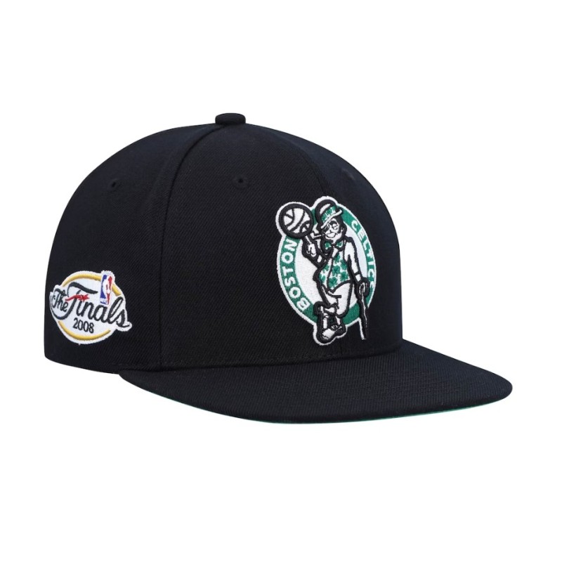 Men's Mitchell & Ness Boston Celtics 2008 NBA Finals Hardwood Classic Top Shot Black Snap Hat