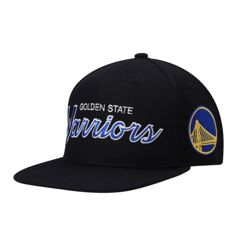 Men's Mitchell & Ness Black Golden State Warriors Hardwood Classics Script 2.0 Snapback Hat